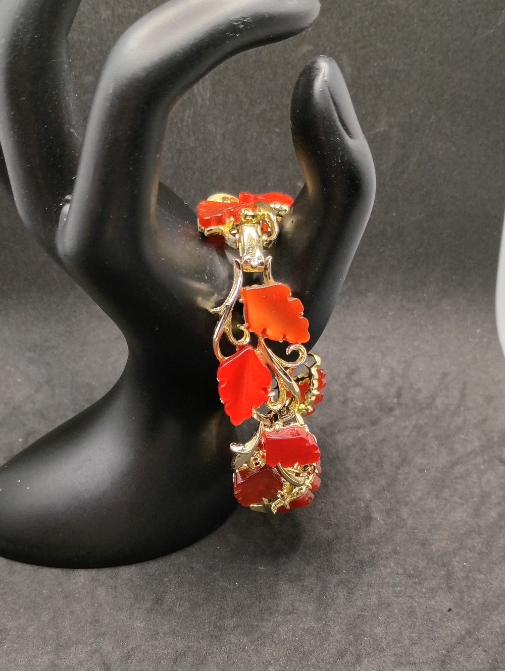 Gold-Tone Orange Red Leaf Link Bracelet